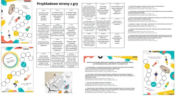 Plansza do gry planszowej z pytaniami o samorozwój i asertywność.