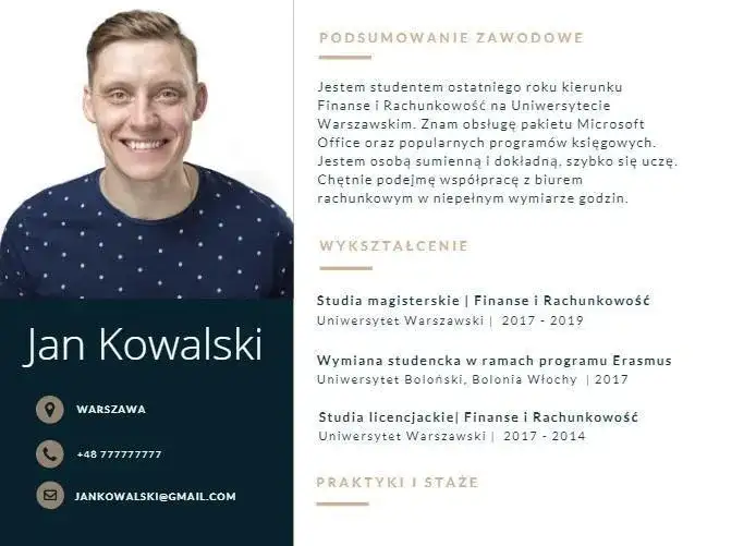 przykładowe cv absolwenta, cv bez doświadczenia